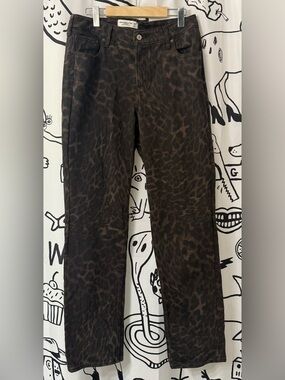 Abercrombie & Fitch Mid Rise 90's Straight Jean Jeans Leopard Print Waist 30 lon